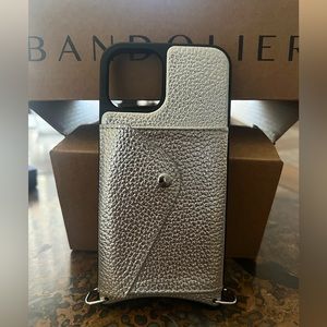 Bandolier Silver phone case with pocket for cash or cards